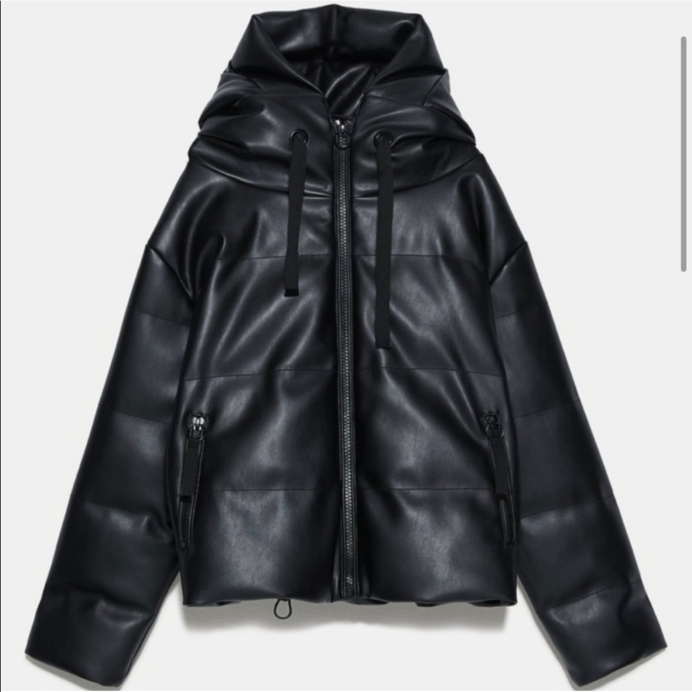 Zara Faux Leather Puffer Jacket